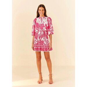 Farm Rio Anthropologie Tropical Woodcut Mini Dress Lace L